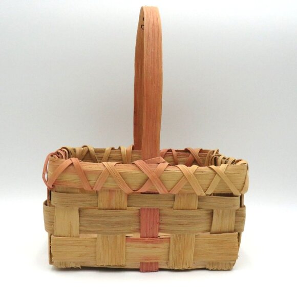 Vintage Handwoven Natural Woven Basket Handle Rustic Decorative Storage Signed - Picture 1 of 6